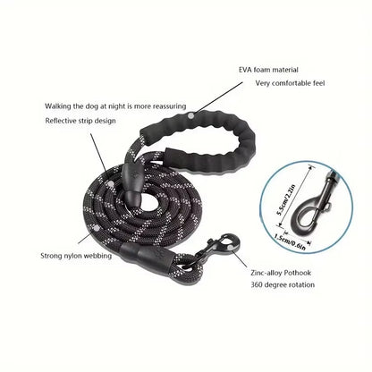 Reflective Dog Leash with Padded Handle - Heavy-Duty Double Traction Rope for Large Breeds - Enhanced Safety Features