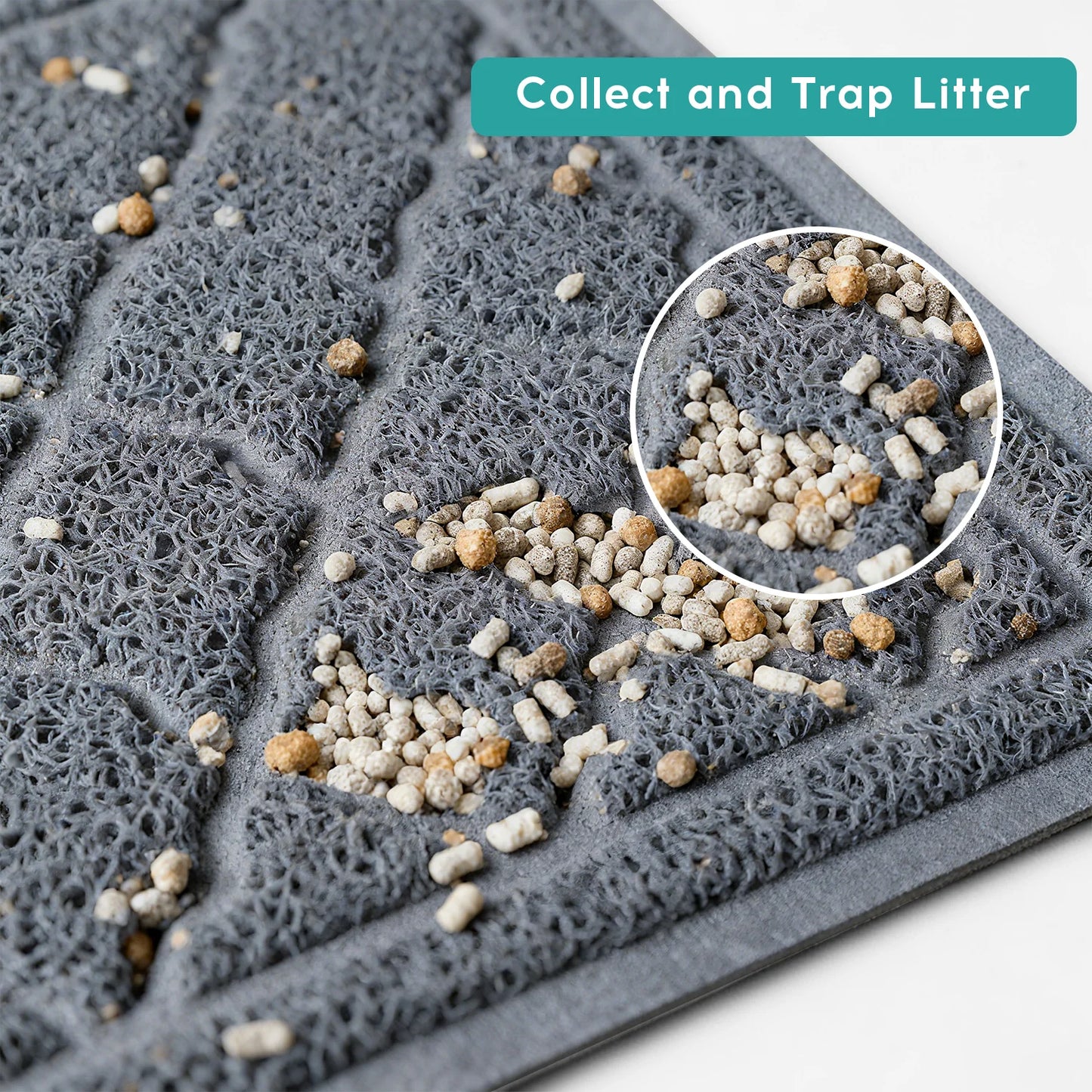Cat Litter Mat - 24" x 17" Non-Slip Waterproof Litter Trapping Mat, Gentle on Cat's Paws, Grey