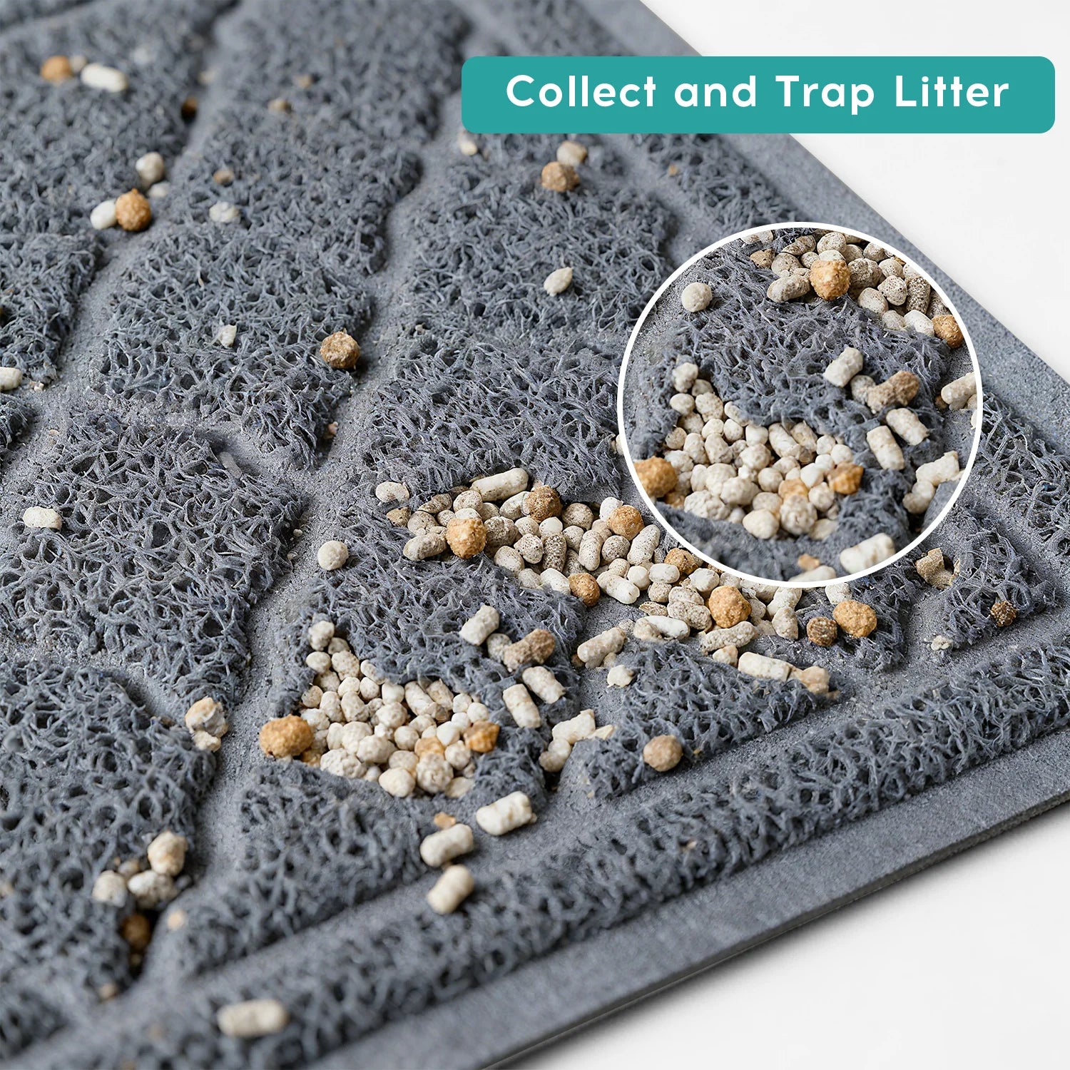 Cat Litter Mat - 24" x 17" Non-Slip Waterproof Litter Trapping Mat, Gentle on Cat's Paws, Grey