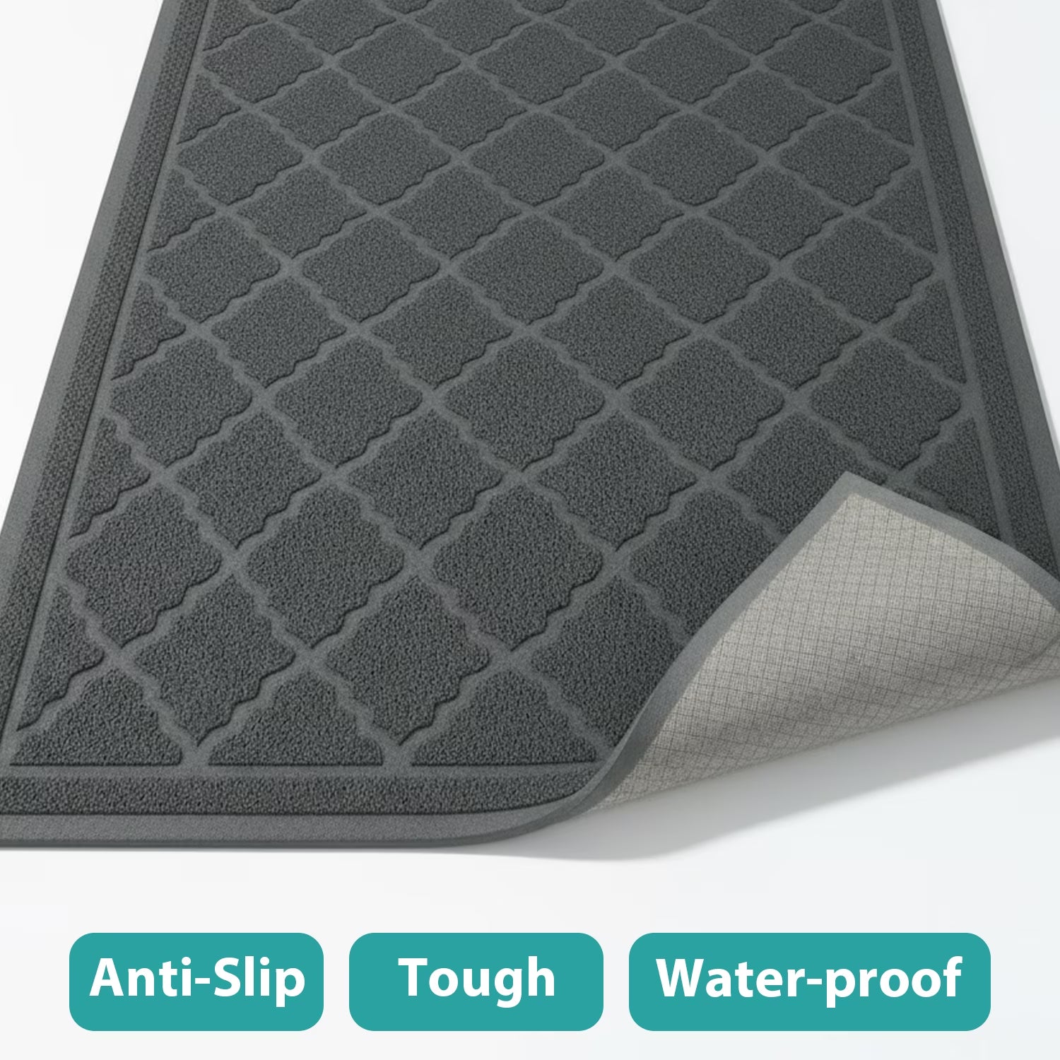 Cat Litter Mat - 24" x 17" Non-Slip Waterproof Litter Trapping Mat, Gentle on Cat's Paws, Grey