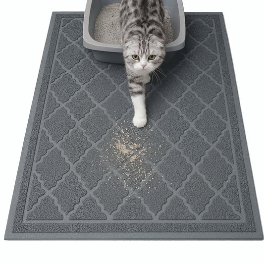 Cat Litter Mat - 24" x 17" Non-Slip Waterproof Litter Trapping Mat, Gentle on Cat's Paws, Grey