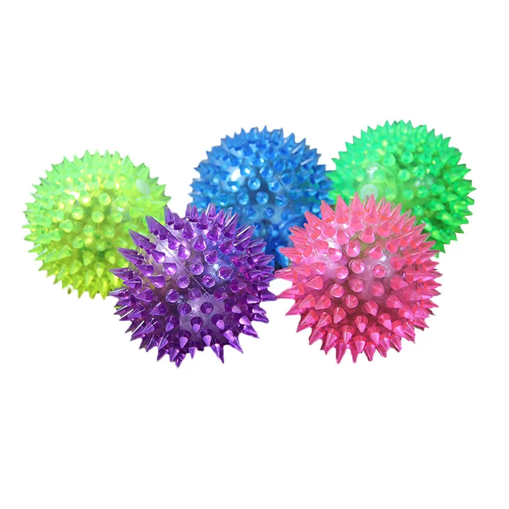 Durable Rubber Dog Spiky Chew Balls with Squeaker - Ultra Bouncy Teething Toys for Puppies and Dental Care