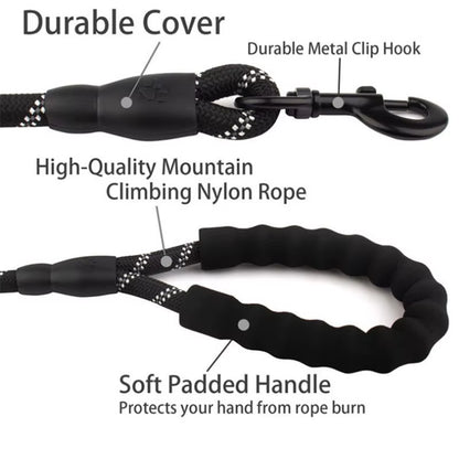 Reflective Dog Leash with Padded Handle - Heavy-Duty Double Traction Rope for Large Breeds - Enhanced Safety Features