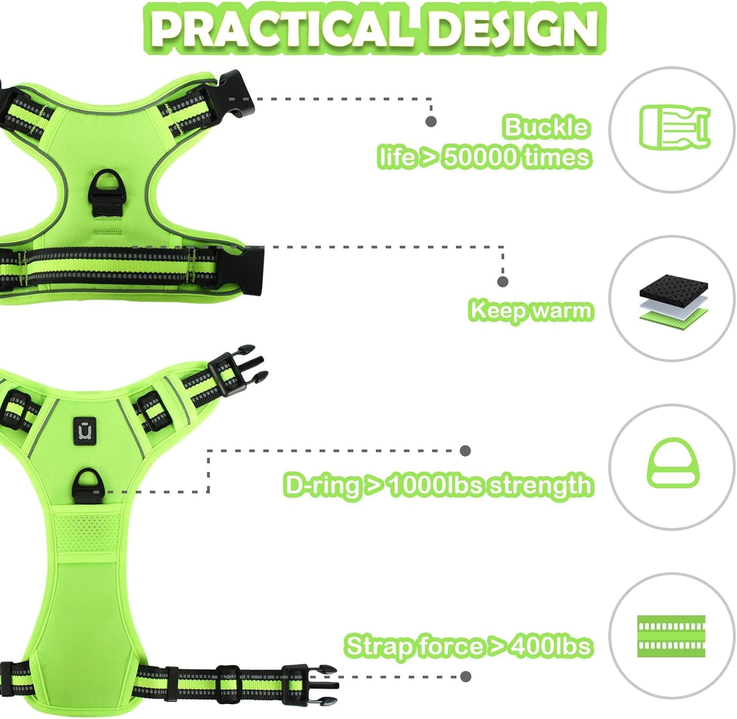 Waldseemuller No-Pull Dog Harness for Large Dogs - Easy Walk Harness with 4 Buckles for Medium to Extra Large Dogs and Puppy Training