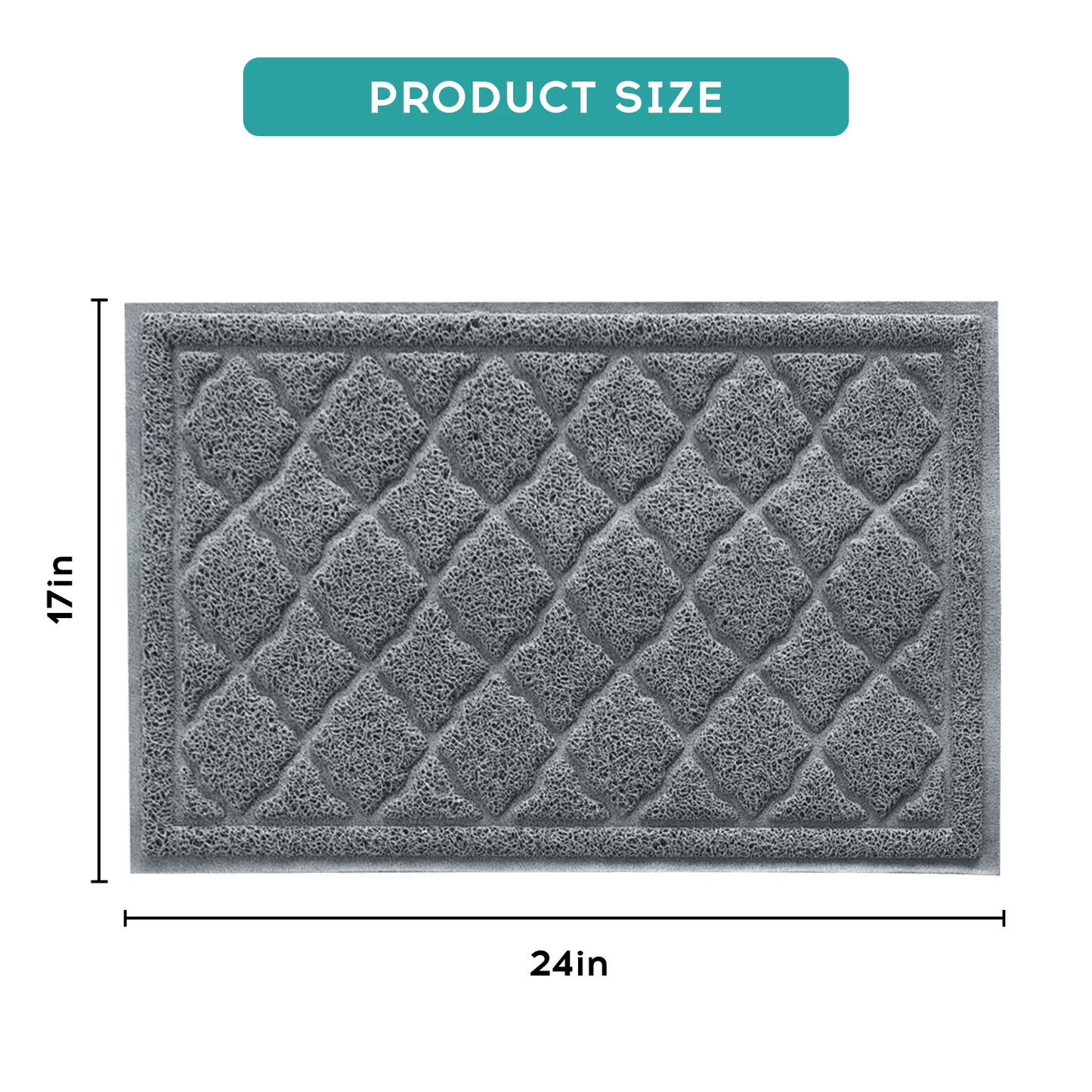 Cat Litter Mat - 24" x 17" Non-Slip Waterproof Litter Trapping Mat, Gentle on Cat's Paws, Grey