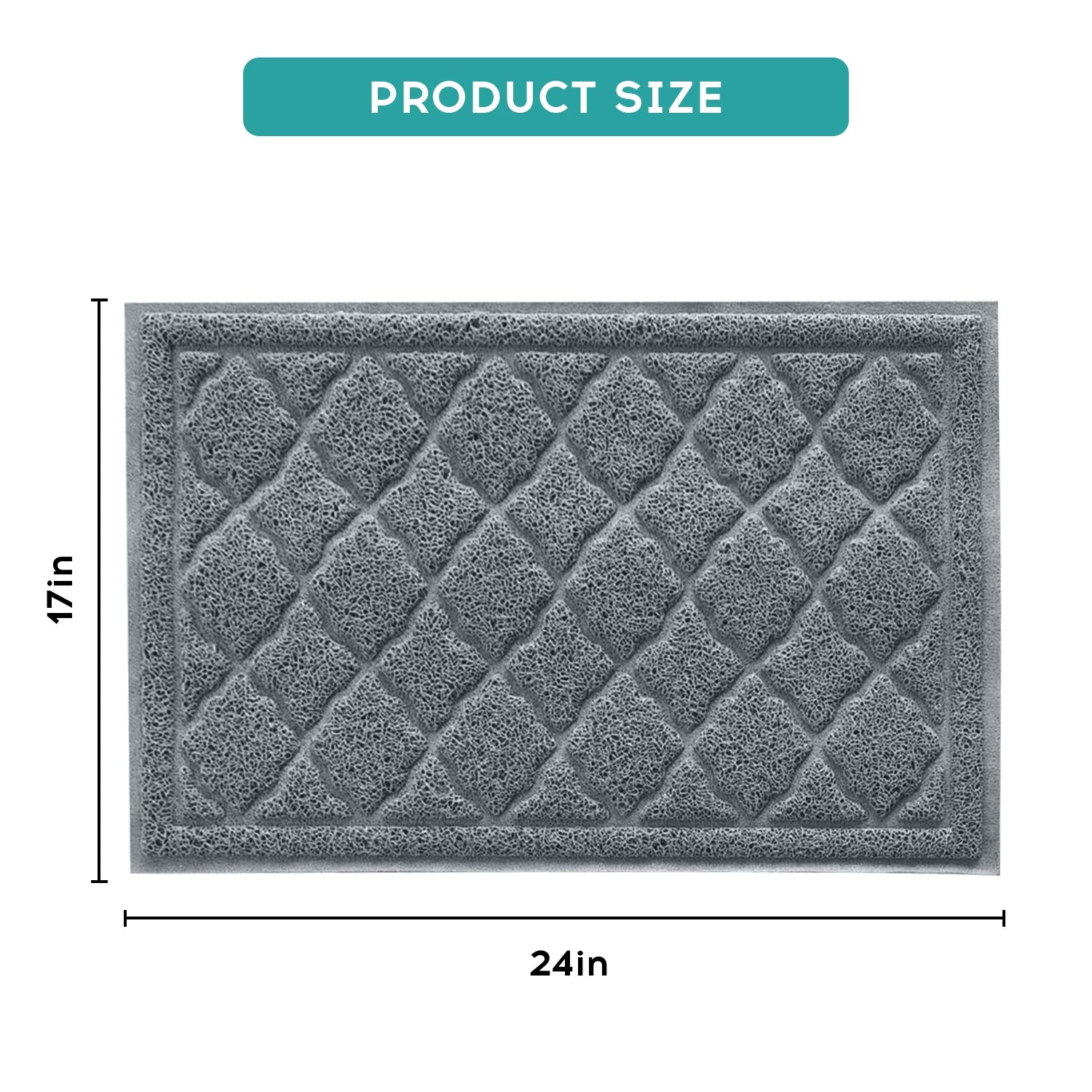Cat Litter Mat - 24" x 17" Non-Slip Waterproof Litter Trapping Mat, Gentle on Cat's Paws, Grey