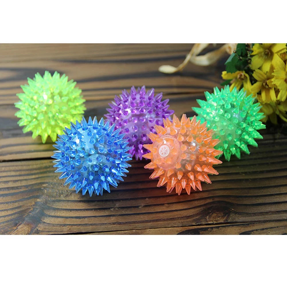 Durable Rubber Dog Spiky Chew Balls with Squeaker - Ultra Bouncy Teething Toys for Puppies and Dental Care