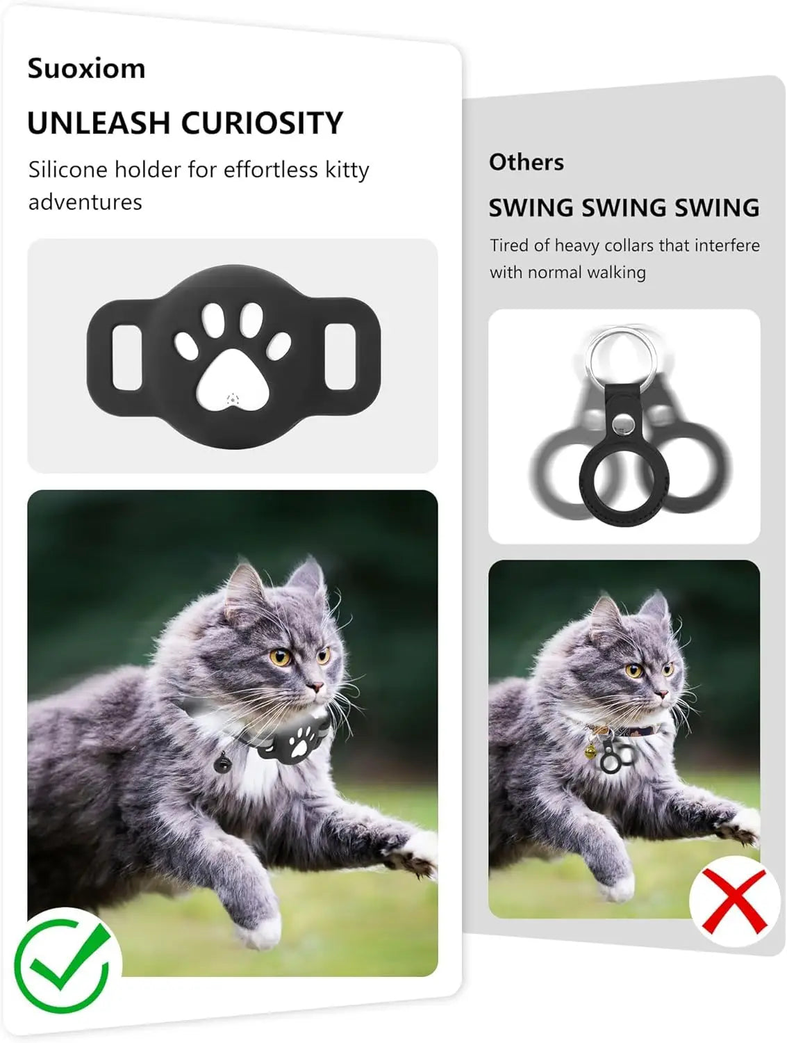 Bluetooth Tracker for Pets - Compatible with Google Find My (Android Only) - Cat Location Tracker with Holder and Collar Attachment