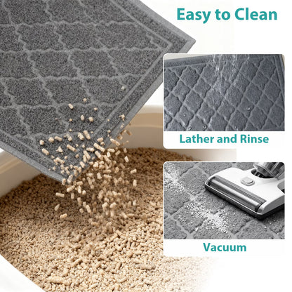 Cat Litter Mat - 24" x 17" Non-Slip Waterproof Litter Trapping Mat, Gentle on Cat's Paws, Grey