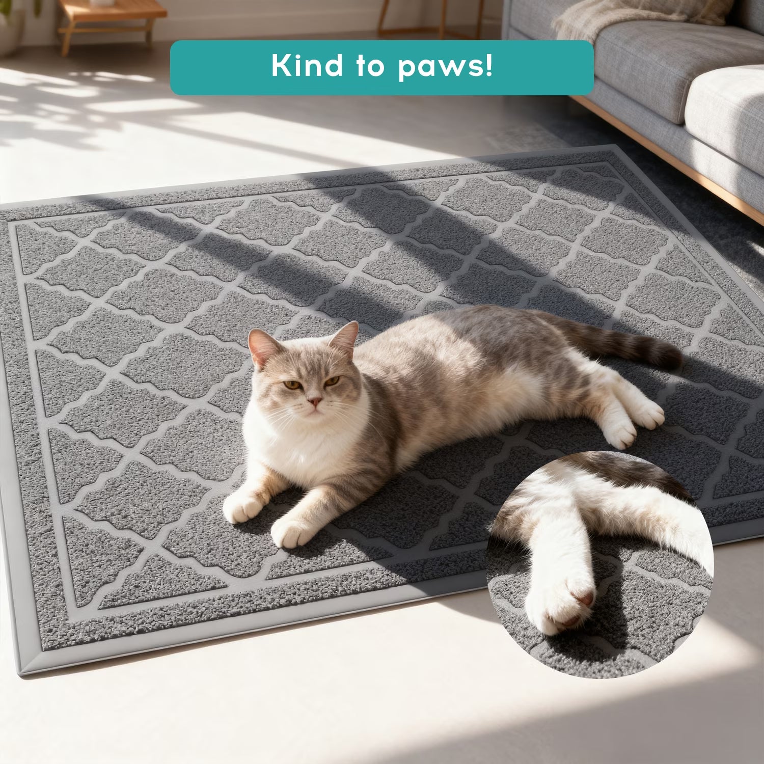 Cat Litter Mat - 24" x 17" Non-Slip Waterproof Litter Trapping Mat, Gentle on Cat's Paws, Grey